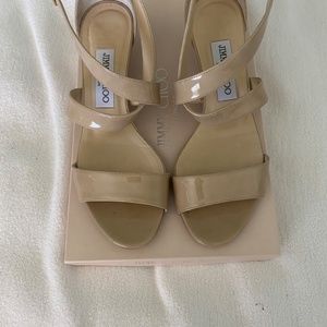 Jimmy Choo Chiara crisscross demi-wedge sandals, patent nude size 37